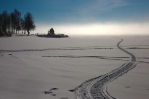 snowmobile tracks in snow